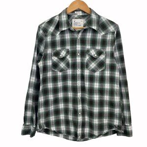 American Eagle Outfitters Men Vintage Fit Western Plaid Shirt Green White Medium